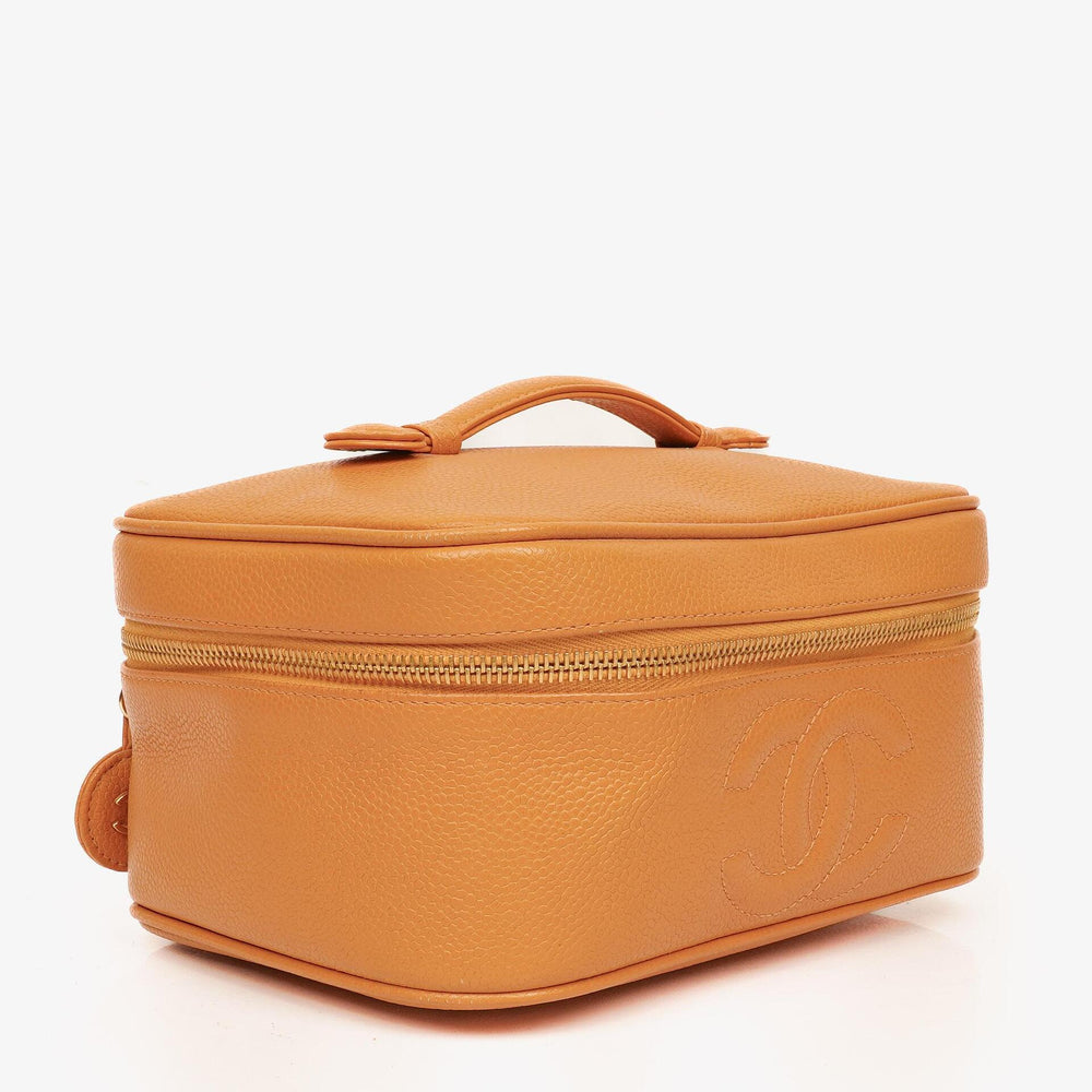 Sac Vanity vintage Chanel en cuir caviar orange