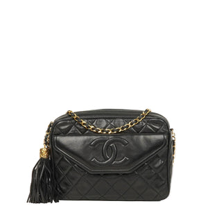 Sac à bandoulière Camera Chanel en cuir lisse noir
