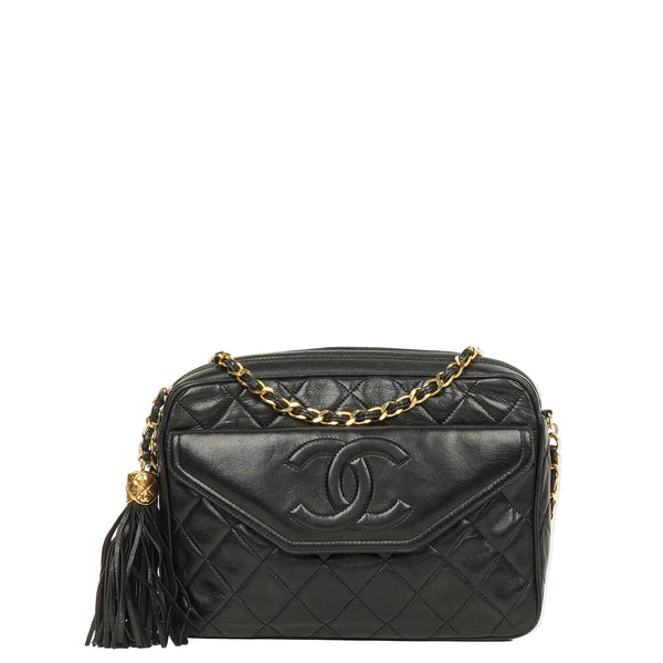 Sac à bandoulière Camera Chanel en cuir lisse noir