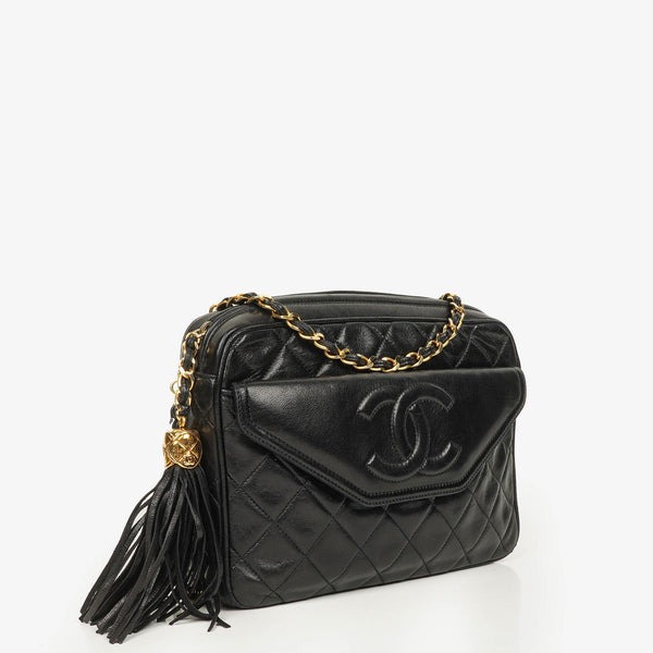 Sac à bandoulière Camera Chanel en cuir lisse noir