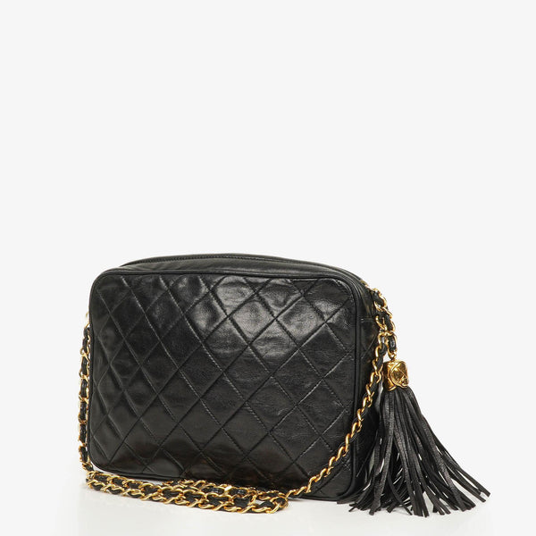 Sac à bandoulière Camera Chanel en cuir lisse noir