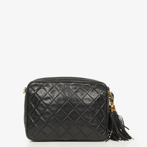 Sac à bandoulière Camera Chanel en cuir lisse noir