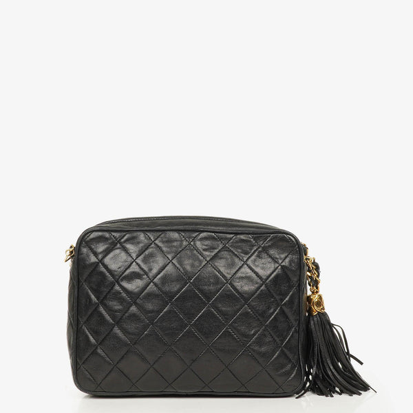 Sac à bandoulière Camera Chanel en cuir lisse noir