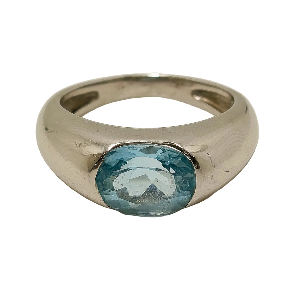 Bague Jonc Or Gris Aigue Marine 18k