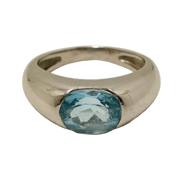 Bague Jonc Or Gris Aigue Marine 18k