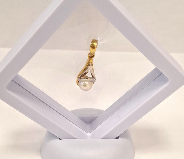 Pendentif Goutte Or Jaune et Blanc 18K avec Perle