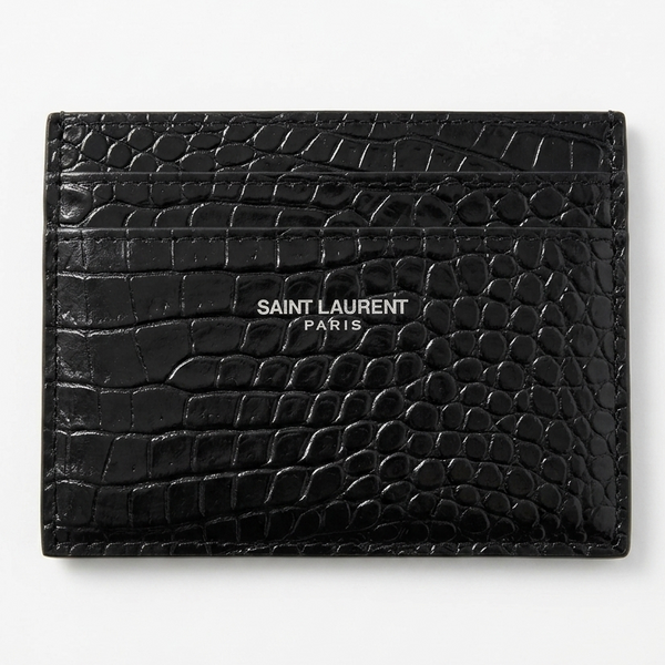 Porte Cartes Saint Laurent - Texture Effet Croco Noir
