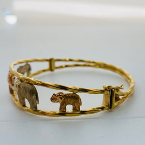 BRACELET JONC ÉLÉPHANT - OR JAUNE, GRIS ET ROSE 18K