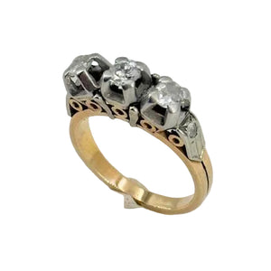 Bague Ancienne en Or Jaune et Or Gris 18k avec Diamants - T53 - 5.65gr