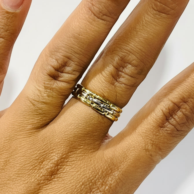 Bague Tank en Or Jaune et Or Gris 18K - T55 - 4.28gr