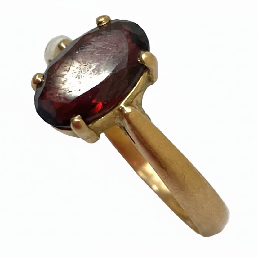 Bague Solitaire Or Jaune 18K - avec Grenat - T55.5 - 2.48gr