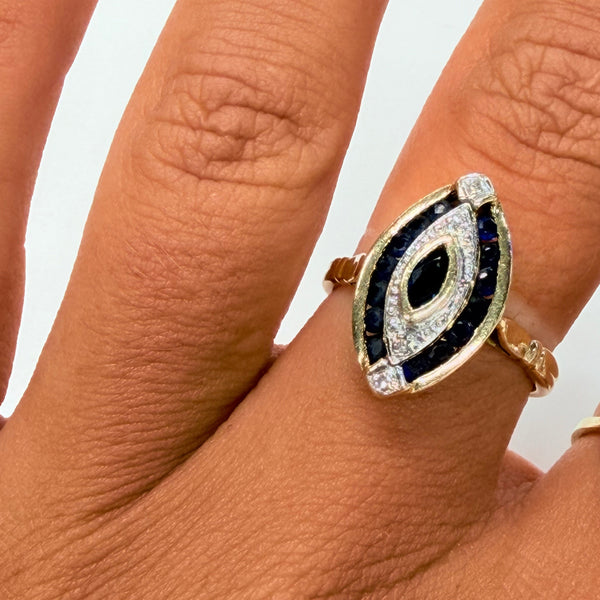 Bague Marquise en Or Jaune et Blanc 18 K - Taille 54 - 4.16 G
