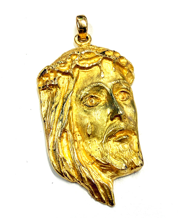 Pendentif visage de Jésus en or jaune 18 carats – 6 x 3 cm