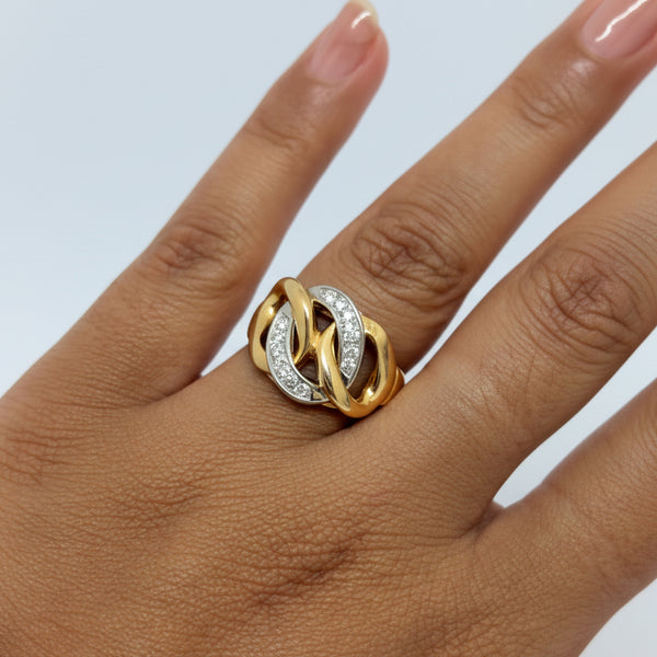 Bague Tank en Or Jaune 18k avec 14 Diamants - 7.13gr - T54