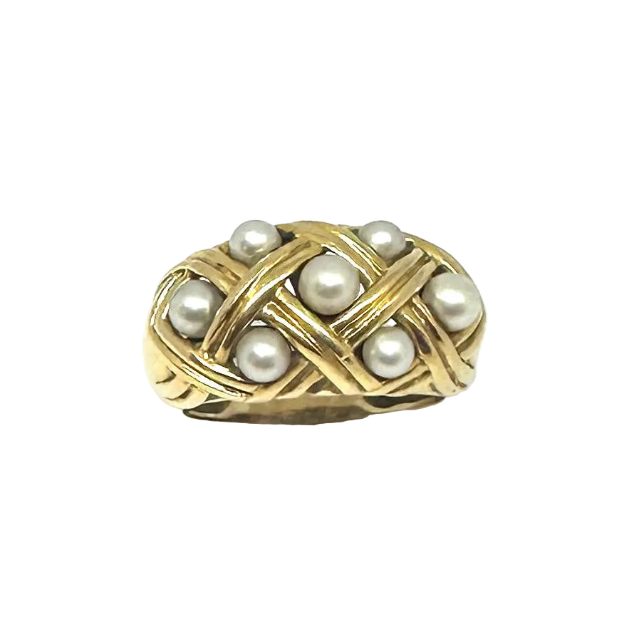Bague en Or Jaune entrelacée et perles 18k