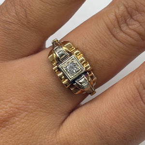 Bague Tank en Or Jaune et Blanc avec Zirconium