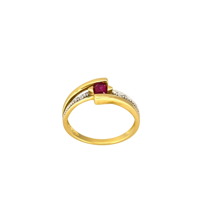 Bagues Marguerite en Or Jaune 18K avec Diamants et Rubis - T50 - 1.93gr