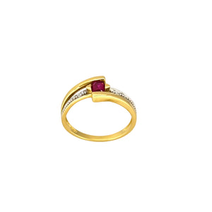 Bagues Marguerite en Or Jaune 18K avec Diamants et Rubis - T50 - 1.93gr