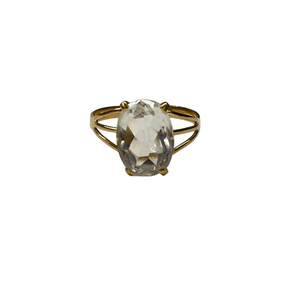 Bague Or Jaune 750, Taille 58, Topaze Blanche