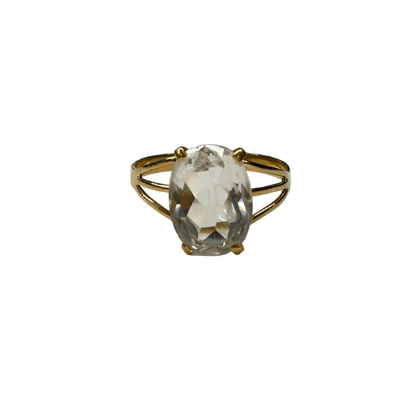 Bague Or Jaune 750, Taille 58, Topaze Blanche