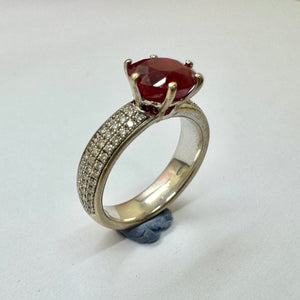 Bague Or Blanc Solitaire Diamants et Rubis 18K