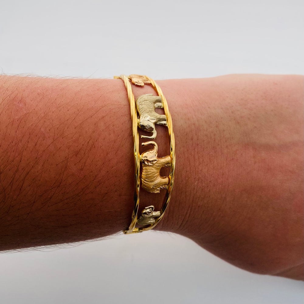 BRACELET JONC ÉLÉPHANT - OR JAUNE, GRIS ET ROSE 18K