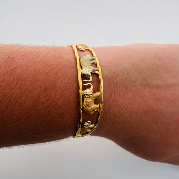 BRACELET JONC ÉLÉPHANT - OR JAUNE, GRIS ET ROSE 18K