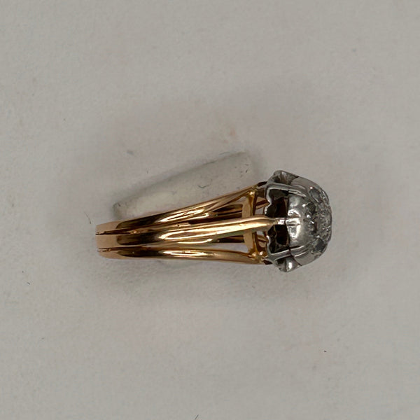 Bague ancienne en or jaune avec diamants 18K Taille-48