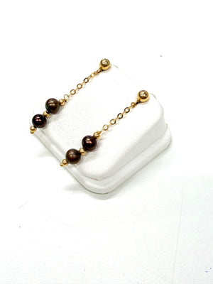 Boucles d'oreilles Or Jaune 18k Pendantes avec 2 perles