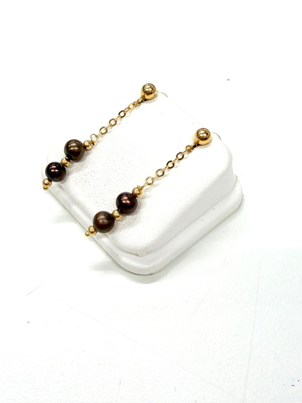 Boucles d'oreilles Or Jaune 18k Pendantes avec 2 perles