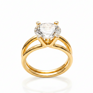 Bague Solitaire Or Jaune 18K - 6.24 G Oxyde Zirconium