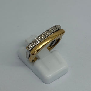 Bague Tank en Or Jaune et Gris 18K et Diamants - Taille 53 - 3.23g