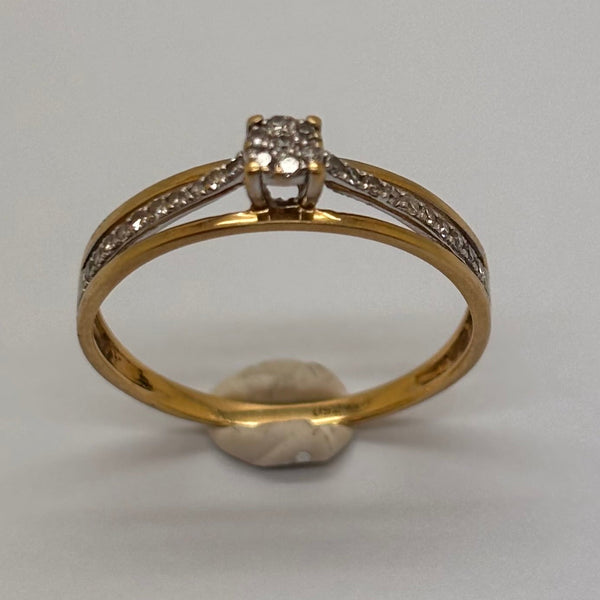 Bague solitaire pavée diamants en or 18K - T54 - 1.46g