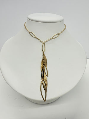 Collier feuille en Or jaune 18k maille forçat