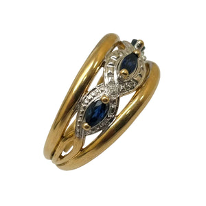 Bague en Or Jaune avec 3 Saphirs entourés d’effets diamantés