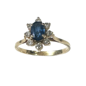 Bague en Or Jaune sertie de diamants et saphir