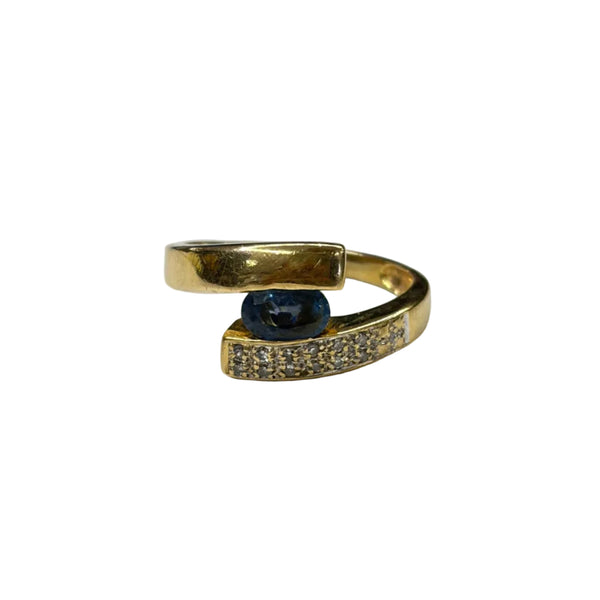 Bague en Or Jaune 18 K avec Diamants et Saphir