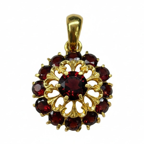 Pendentif médaillon Or Jaune 13 Grenats
