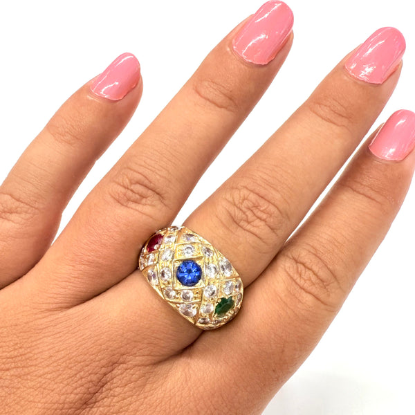 Bague en Or Jaune 18k avec Pierres Précieuses -  T 57.5