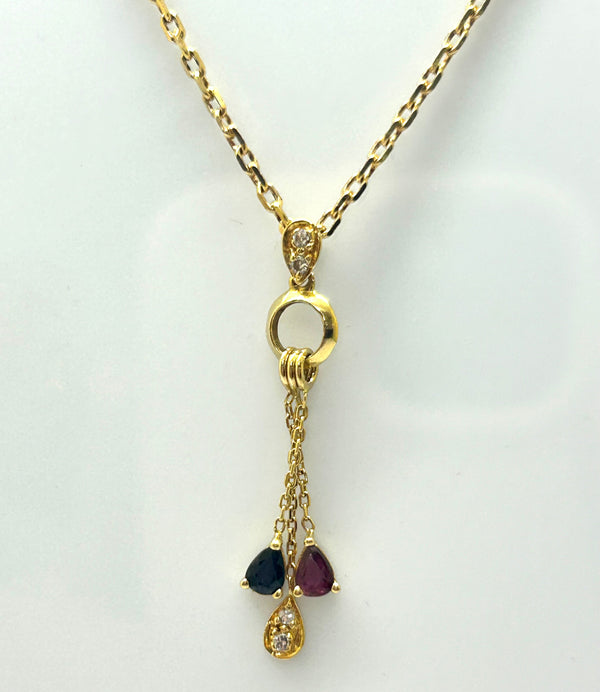 Collier Matinée en Or Jaune avec Pierres Précieuses
