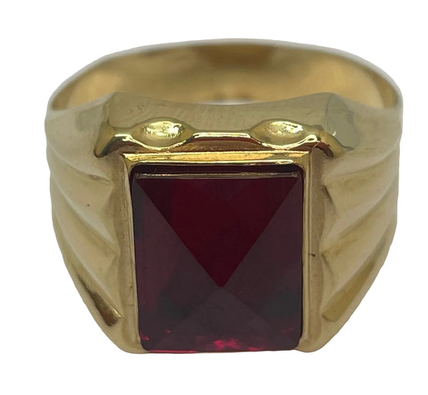 Bague Chevalière Or Jaune 18K avec Rubis - T66 - 6gr