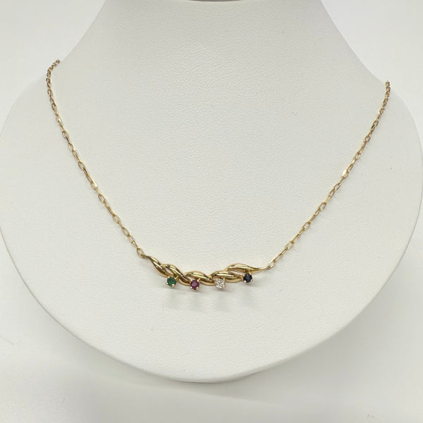Collier Ras du Cou Or Jaune 18k avec Pierres Précieuses