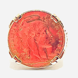 Bague pièce en Or Jaune 18K - Taille 59 - 7.49 Grs