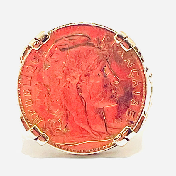 Bague pièce en Or Jaune 18K - Taille 59 - 7.49 Grs