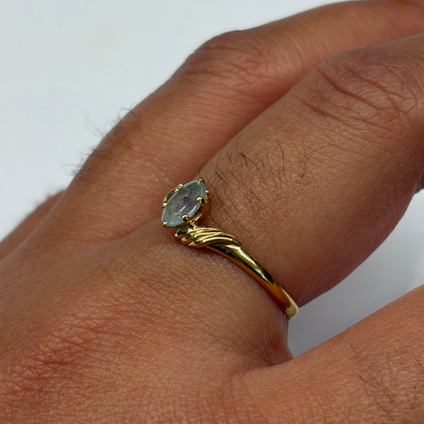 Bague d'Aigue Marine en Or Jaune 750/100