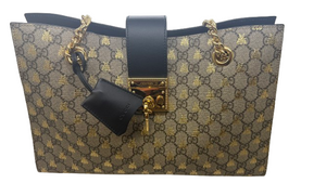 Sac à main Gucci Padlock – Toile siglée beige et cuir noir