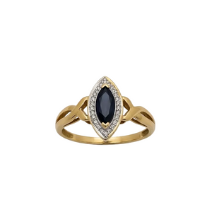 Bague Marquise Or Jaune 18K - 2.35 G - Taille 49 Bleu Diam