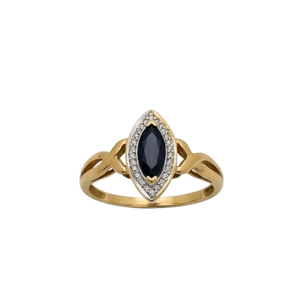Bague Marquise Or Jaune 18K - 2.35 G - Taille 49 Bleu Diam
