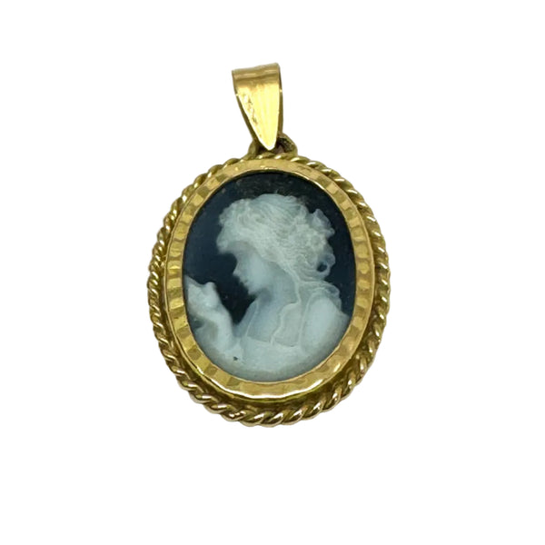 Pendentif en Or Jaune Motif Camée Fond Bleu 18K - 2.49G