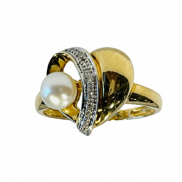 Bague Or Perles et Diamants  18K - 3.29Grs - T56